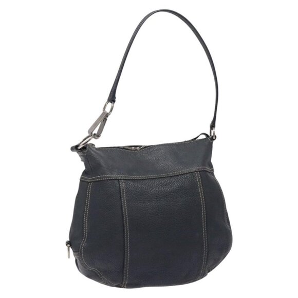 PRADA Shoulder Bag Leather Navy Silver Auth 132232 - Picture 1 of 16